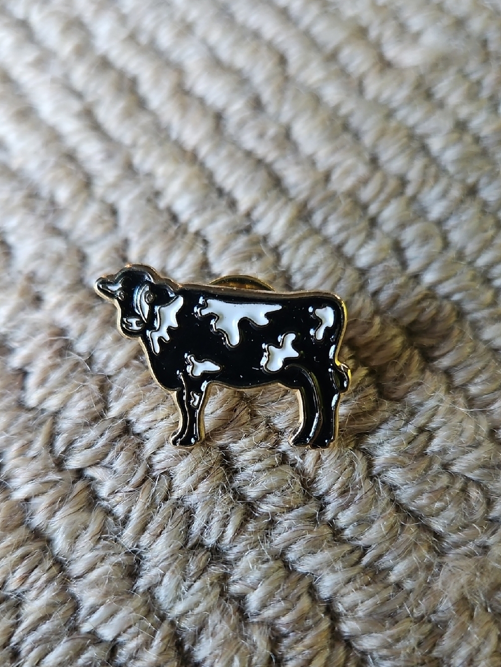 Vintage Gold Tone Black & White Holstein Cow Enamel Pin